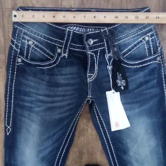 Rock Revival Blue Denim Jeans Skinny Bejeweled Rhinestones Distressed NWT - Picture 10 of 13